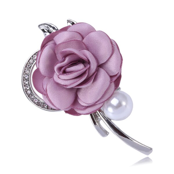 Broche rose élégante, broches à strass en dimension florale, broches de bouquet de mariage, broches de robe de broches florales en tissu, cadeau de Noël