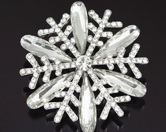 Argent/Or plaqué Flocon de neige clair Strass Broche Embellissement Broche, Bouquet de broche de mariage, belle broche de style B1268