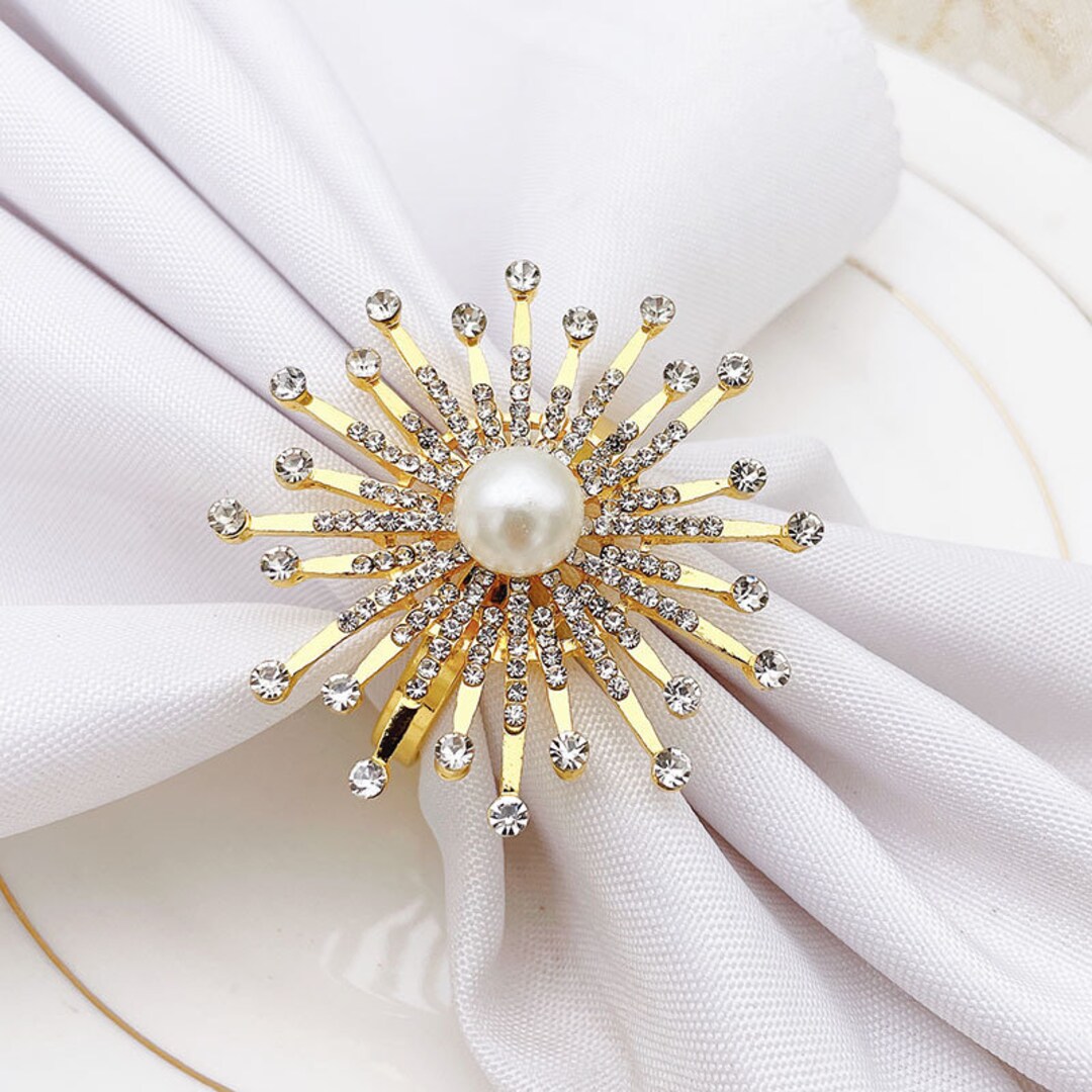 24 Pcs Gold/silver Flower Napkin Rings, Rhinestone Wedding Napkin Rings ...