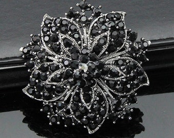 Big black Crystal Rhinestones Embellishment Brooch Pins for Wedding Bridal Party Flower Bouquet DIY Accessories AC036