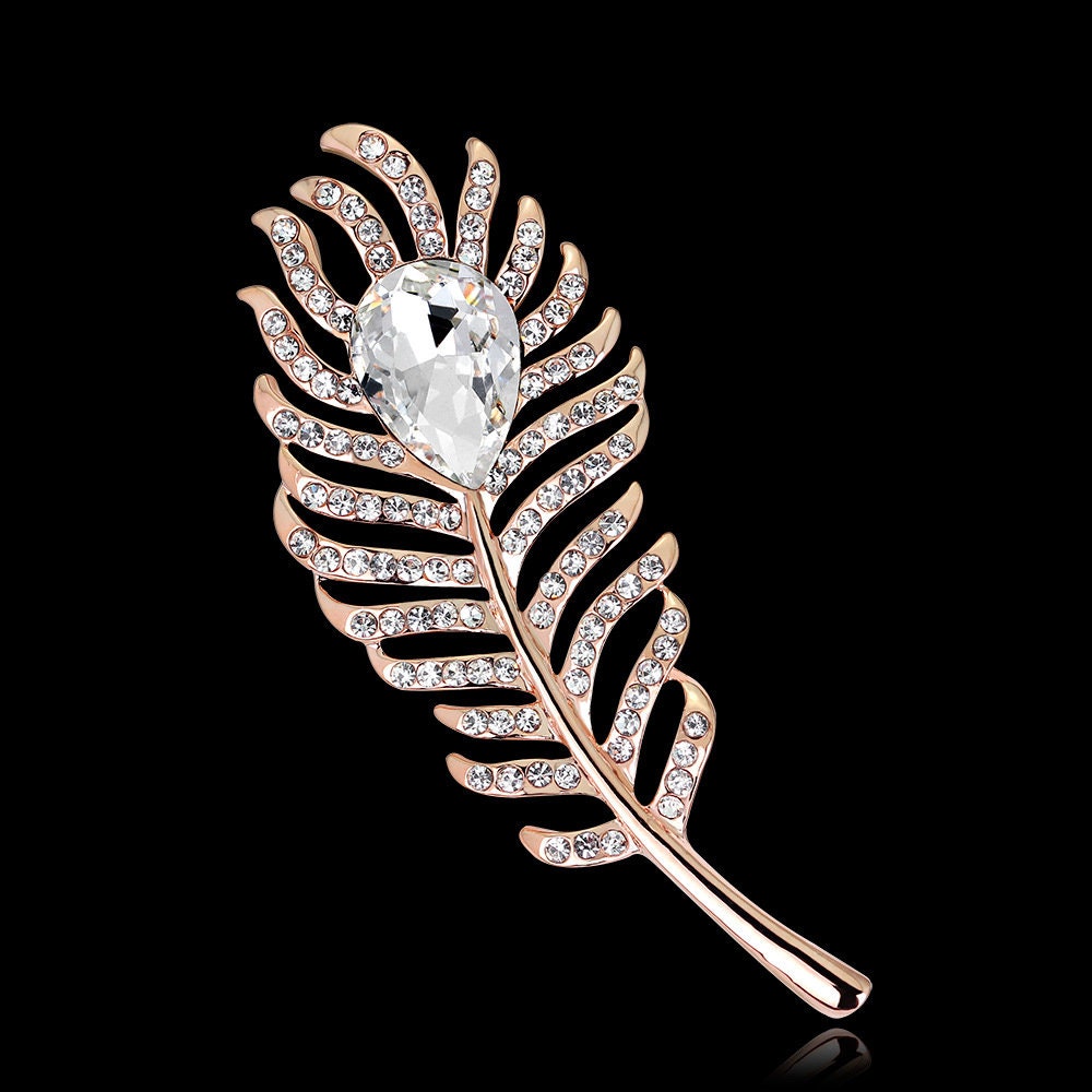 Gold Tone Rhinestone Embellishment Brooch Clear Crystal Broach Etsy