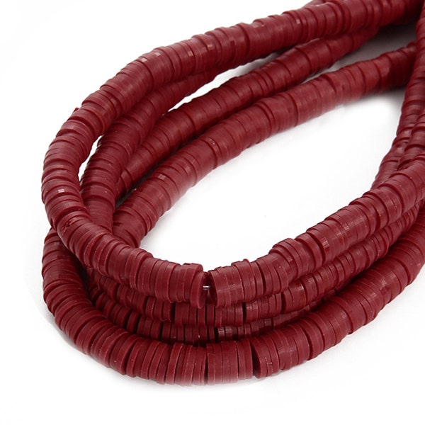Vinyl Heishi beads, Dark red polymer clay beads ,jewelry making bracelet beads, disc shaped beads,DIY Making Jewelry Bead
