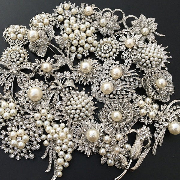 32 pièces broche Bouquet fournitures cristal strass perle broche broche décoration de gâteau cadeau de mariage décor Invitation embellissement #4