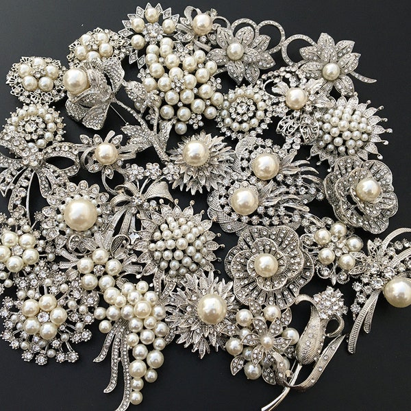 32 pcs Brooch Bouquet Supplies Crystal Rhinestone Pearl Brooch Pin Cake Decoration Wedding Gift Decor Invitation Embellishment #4