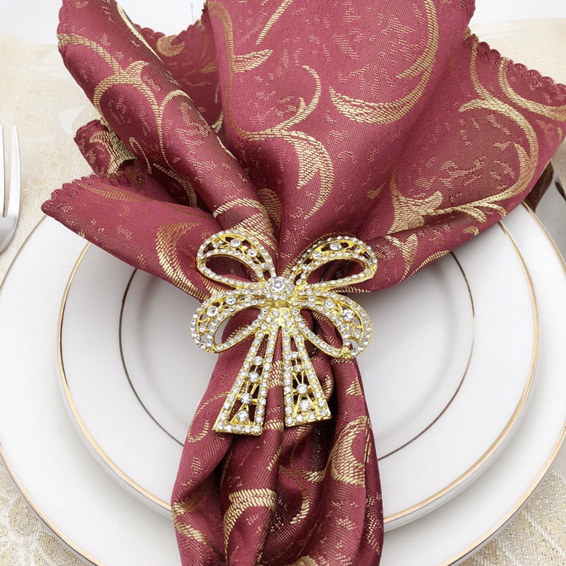 24 pcs Crystal Napkin Ring Rhinestone Bowknot Napkin Rings Etsy
