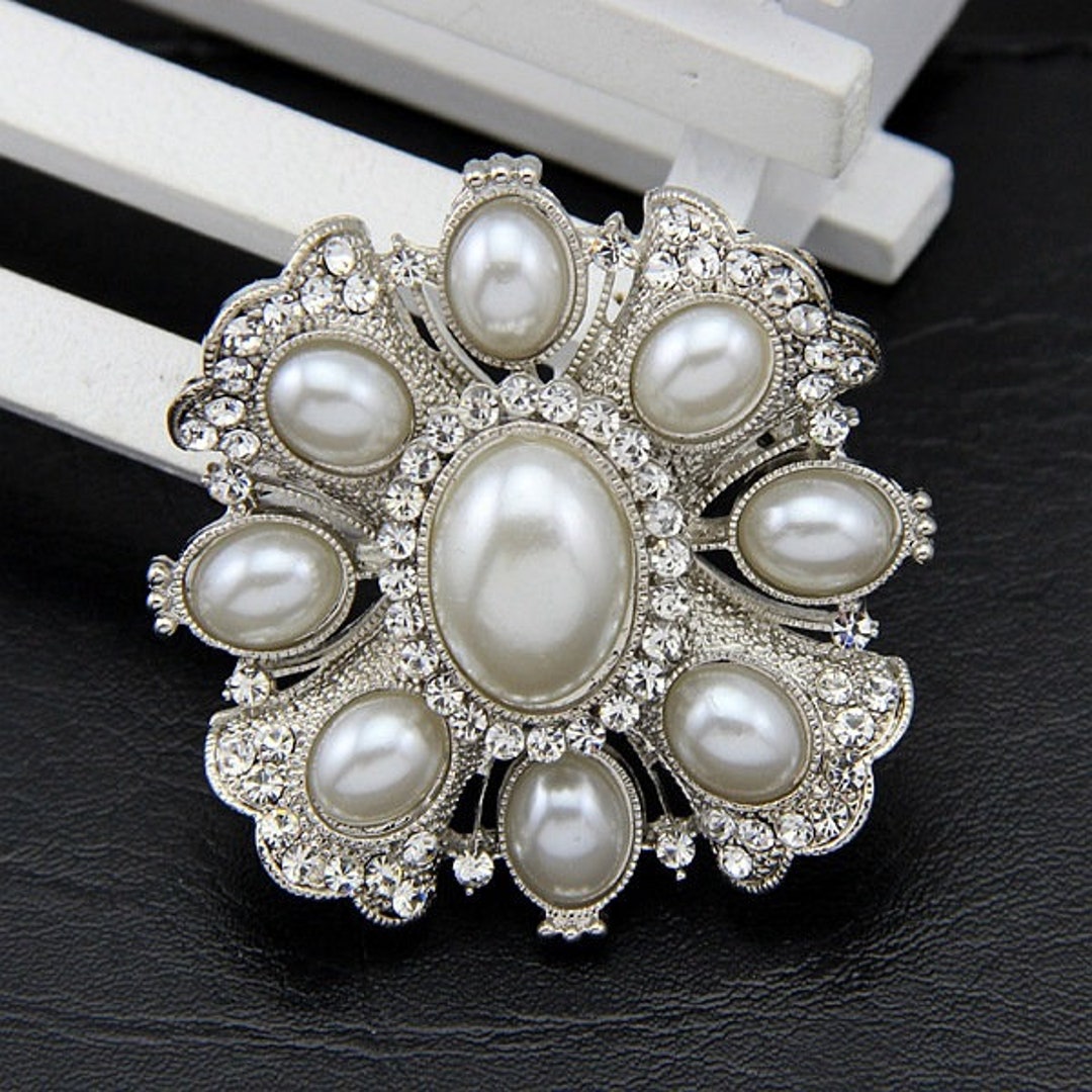 Simulated Pearl Plated Crystal Brooches Embellishment for Women Coat ...