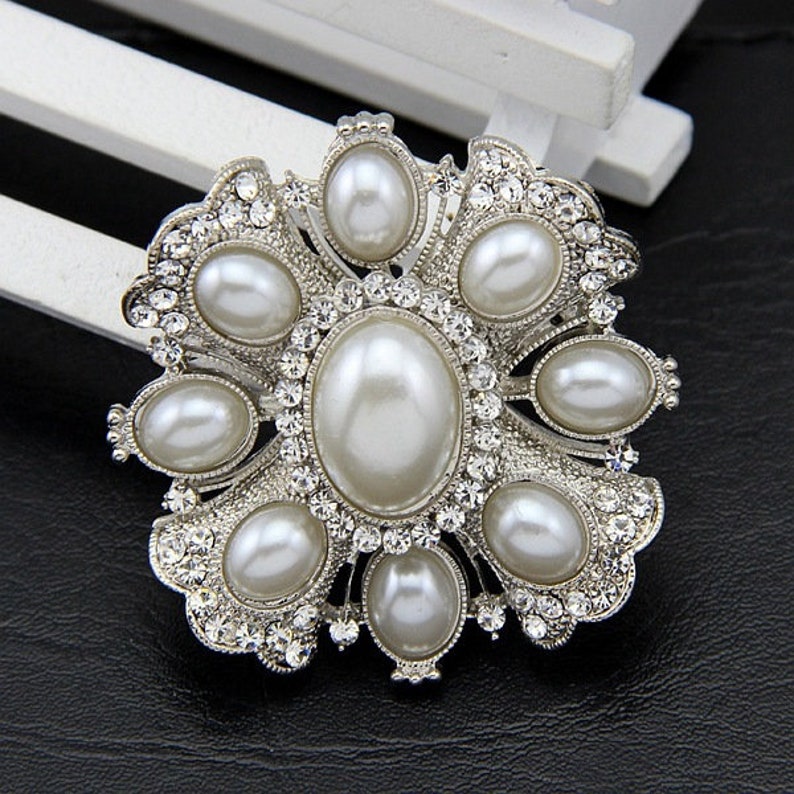Simulated Pearl Plated crystal brooche. wedding jewelry accessories. Simulated Pearl Plated crystal brooches Embellishment for image 1