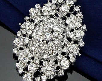 Broche de diamantes de imitación de cristal grande Broche de broche de flores grandes Hoja de suministro de bricolaje Pin de plata, ramo de broche de boda DIY, broche de cristal de embellecimiento