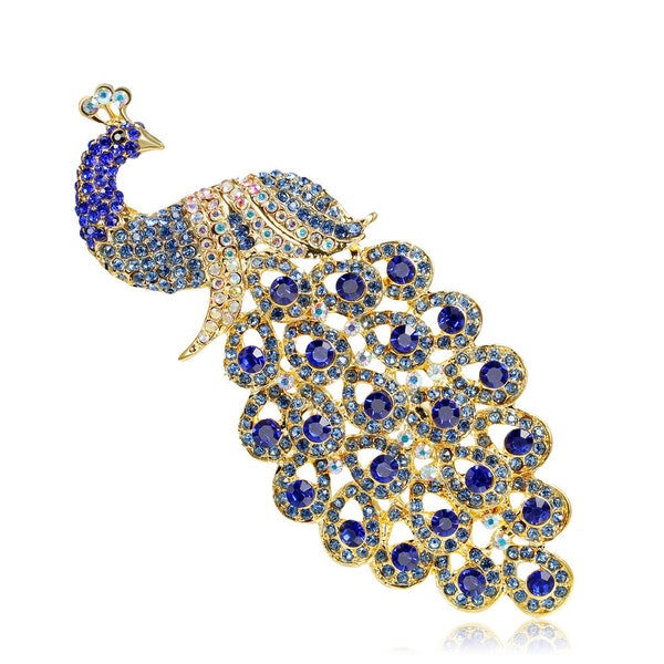 Sparkling rhinestone Luxury Crystal  peacock Brooch ,Blue Large  brooch,for Wedding Brooch Bouquet Pin Decorations Jewelry Designs