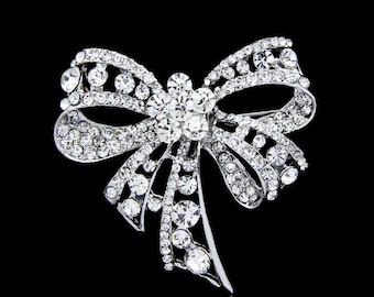 Bowknot Crystal Rhinestones Embellishment Bejeweled Brooch Pins for Women Dress Scarf Pins Jewelry Accessories Designs AC064