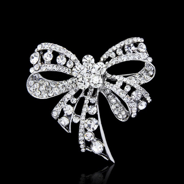Bowknot Crystal Rhinestones Embellishment Bejeweled Brooch Pins for Women Dress Scarf Pins Jewelry Accessories Designs AC064