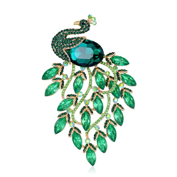 Green Sparkling rhinestone Luxury Crystal  peacock Brooch ,Large Colourful brooch,for Wedding Brooch Bouquet Pin Decorations Jewelry Designs