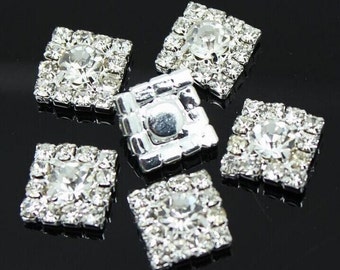 20 Rhinestone Buttons Brooch Embellishment,Square Diamante Crystal Hair Flower Comb Clip Wedding Invitation Cake Decoration A27