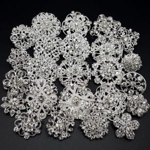 6/24PCS  Mix Silver Crystal Rhinestone Brooch Pins Wedding Favor Gift Decor Invitation Embellishment Supplies Cake Hair Comb A07/A10/A6