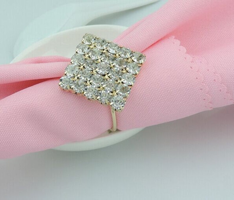 50 Pcs Gold Crystal Napkin Rings Rhinestone Wedding Napkin Etsy
