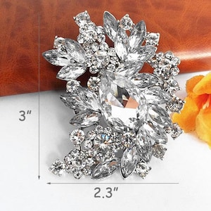 SELOVO Large Leaf Bouquet Brooch Pin – Crystal Rhinestone Statement Broach For Scarves & Jackets - View #7