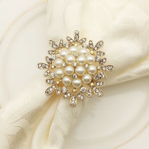 24 pcs  Flower Pearl Napkin Rings, Rhinestone Wedding Napkin Rings Table Decor Diamante, Crystal  Wedding Bling,Wedding Napkin Holder