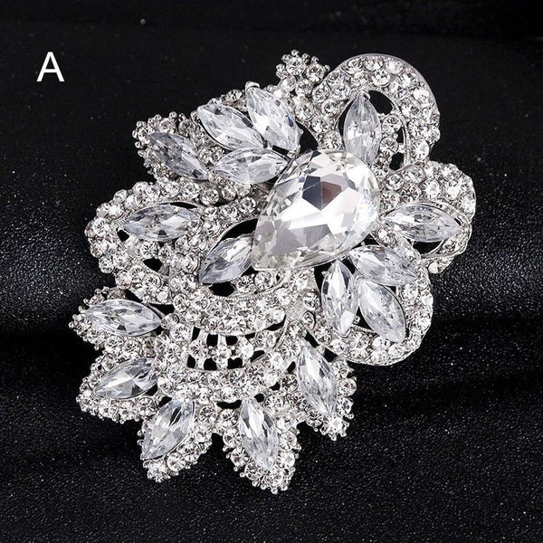 Extra Large Silver Clear Rhinestone Brooch Embellishment Clear Broach Silver Rhinestone Pin Wedding Brooch Bouquet AE070