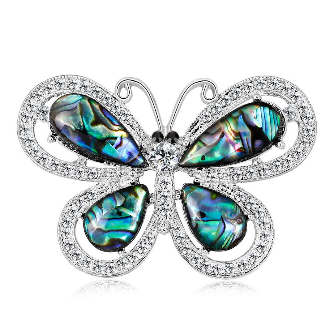 Fashion Abalone Shell Butterfly Brooch, With Rhinestone Butterfly Pin ...