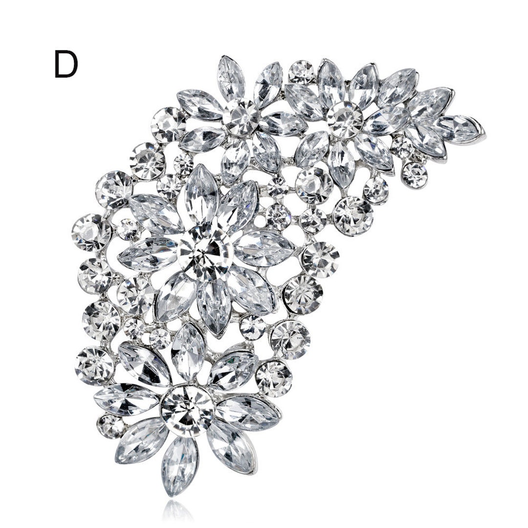 Large Long Rhinestone Brooch Silver Tone Clear Black Green Brooch Teardrop Embellishment Pin