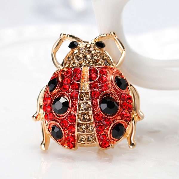 Ladybug Brooch and jewellery pouch,Hypoallergenic Special Insect,Jewelry , Insect Jewelry ,For Women Party Banquet Rhinestone Brooch Pins