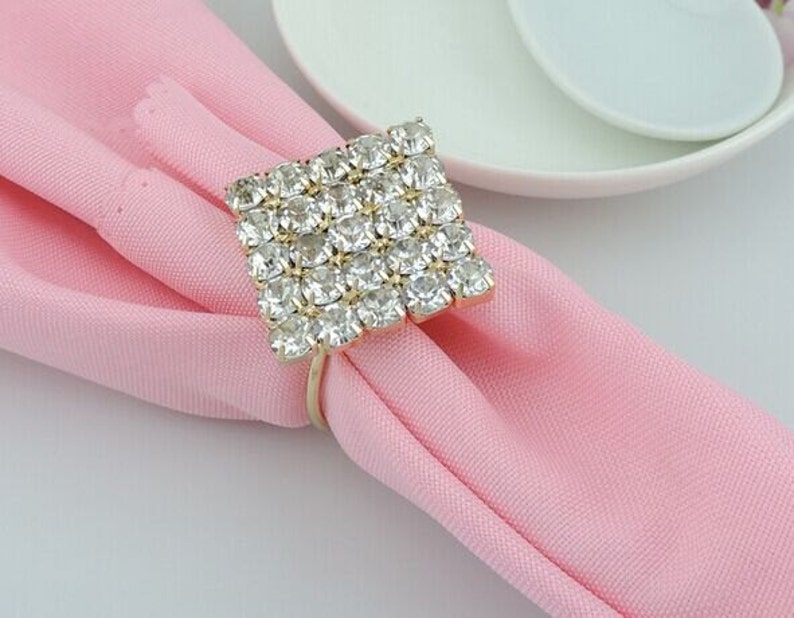 50 Pcs Gold Crystal Napkin Rings Rhinestone Wedding Napkin Etsy