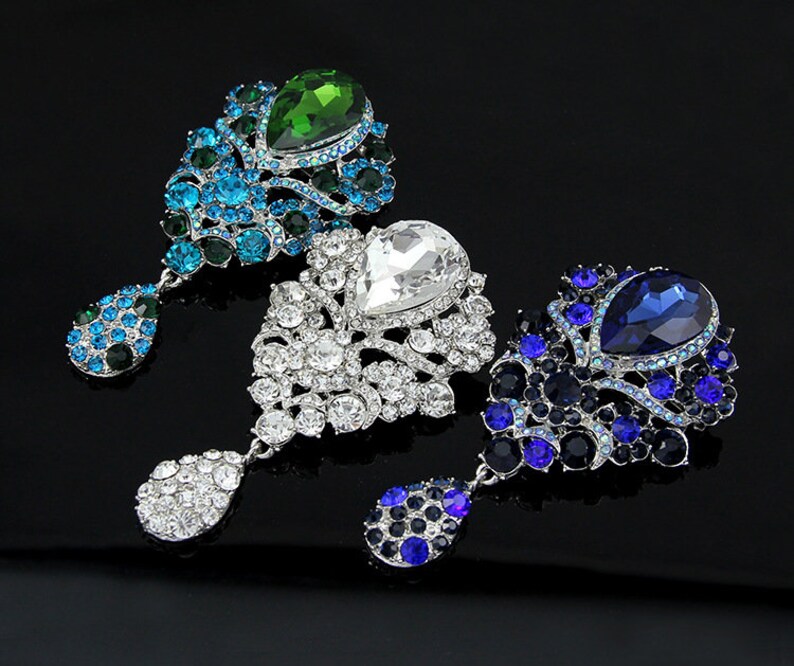 Extra Large Brooch Bouquet Supplies Crystal Rhinestone Drop Brooch Wedding Gift Bouquet Silver DIY Cake Embellishment AE108