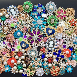 Mix 110 pc Brooch button Supplies Crystal Rhinestone Pearl Pin Cake Decoration,Embellishment Bridal Applique Wedding Party Bouquet Brooch #5