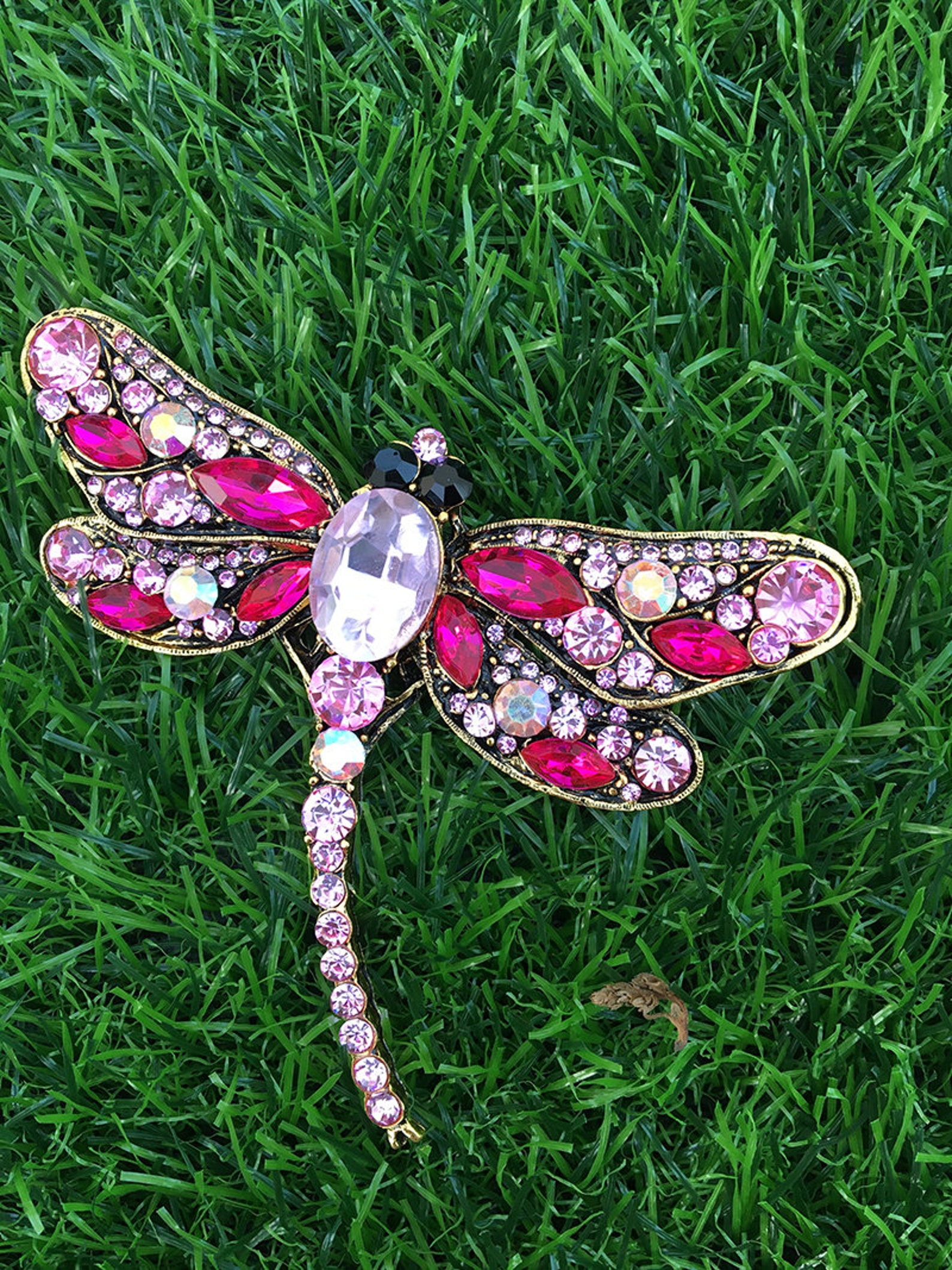 Extra Large Hot Pink Rhinestone Brooch Gold Tone Embellishment Etsy