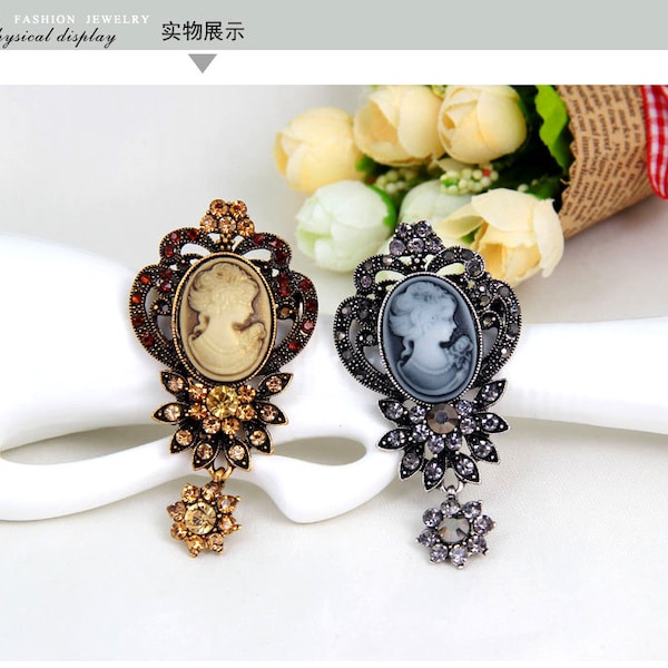 Water Drop beautiful Gothic Style Head Statue Cameo Brooch Embellishment Rhinestone Brooch for Women Brooches Pin Jewelry Accessories AF057