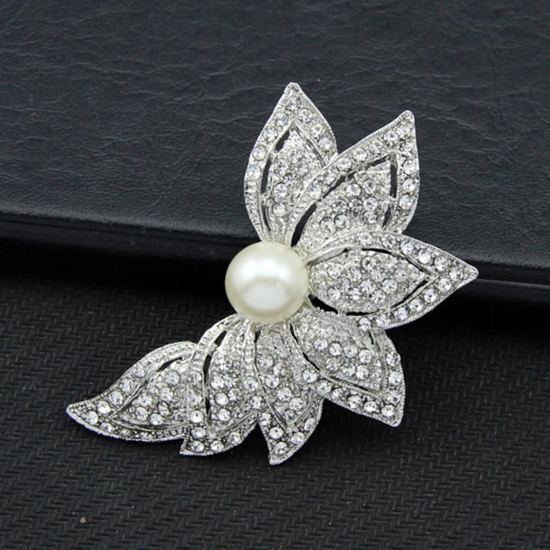 Plated Rhinestones Diamante Imitation Pearl Brooch Pins. bridal jewelry accessories Plated Rhinestones Diamante Imitation Pearl Brooch Pins image 1