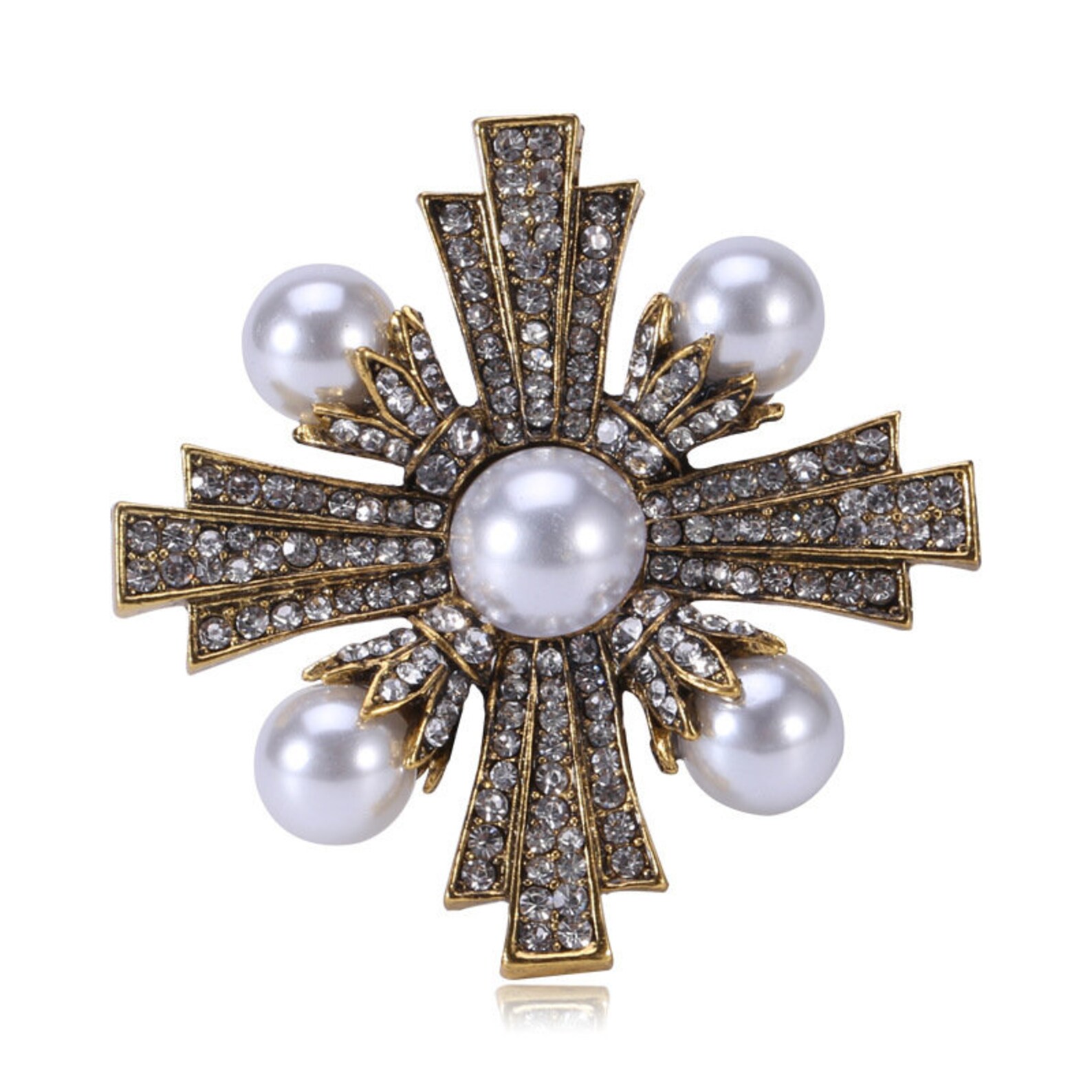 Fashion Baroque Style Rhinestone Pearl Cross Brooch Jewelry - Etsy