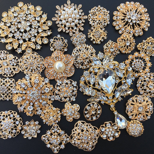 Mix 30 pcs Brooch Bouquet Supplies Crystal Rhinestone Pearl Brooch Pin Cake Decoration Wedding Party Gift Decor Invitation  Pin #7
