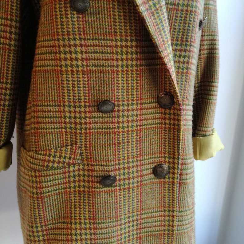 Vintage 80s Yellow Plaid Blazer Oversized Tartan Vintage Jacket Loose Fit Double Breasted Blazer