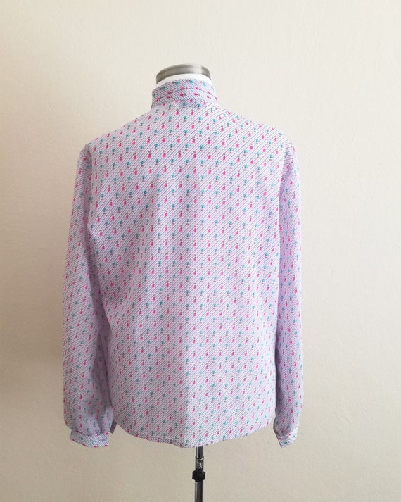 Tulip Patterned 90s Vintage Chiffon Blouse / Flor… - image 6