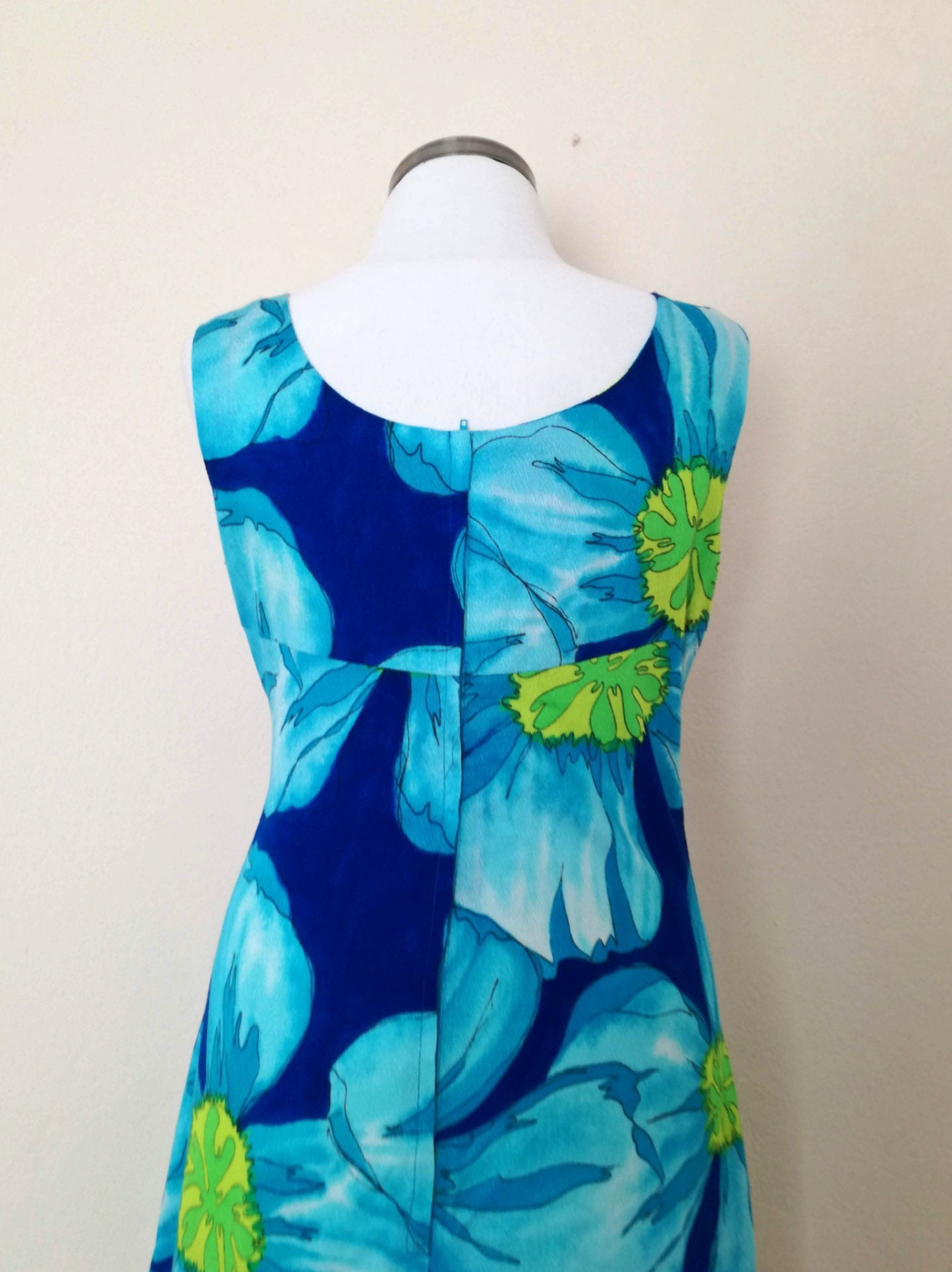 70s Vintage Blue Floral Maxi Dress / 'polynesian Bazaar' Tropical ...