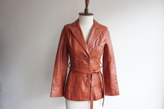 XS Orange Leather Vintage Jacket / 70s Red Leather
