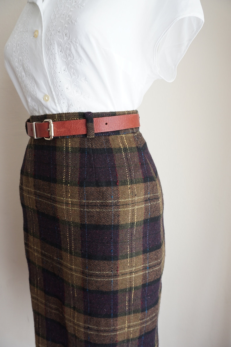 Wool Plaid High Waisted Vintage Pencil Skirt / Brown Tartan Etsy