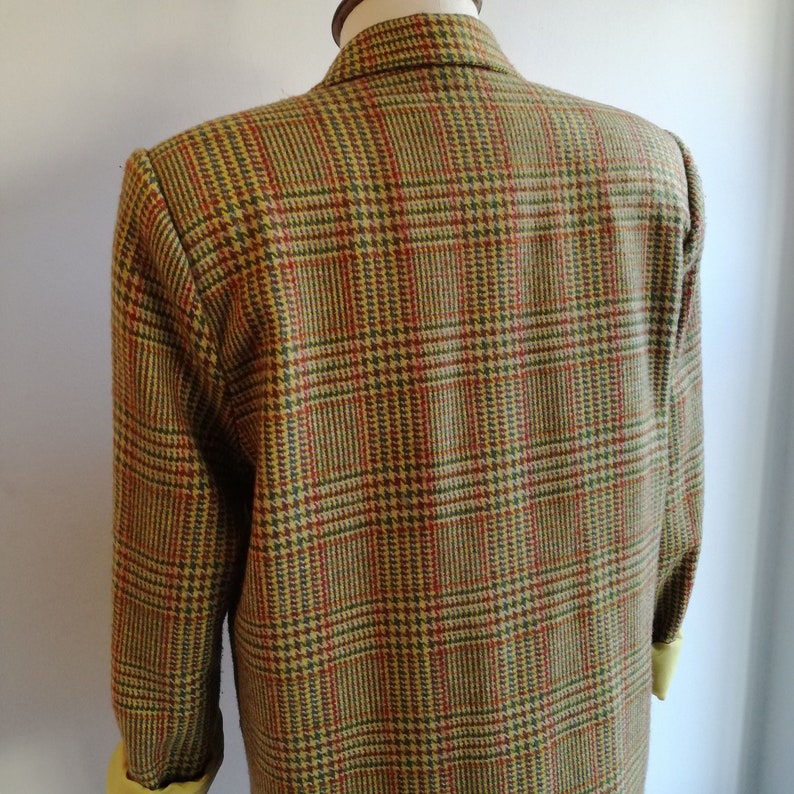 Vintage 80s Yellow Plaid Blazer Oversized Tartan Vintage Jacket Loose Fit Double Breasted Blazer