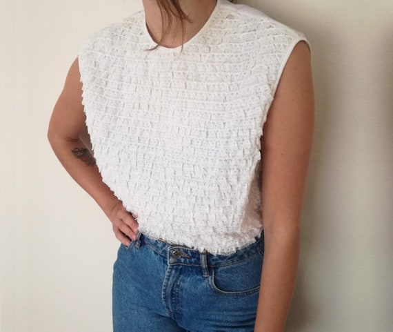 Lace Trim Decorated White Vintage Blouse / Sleeve