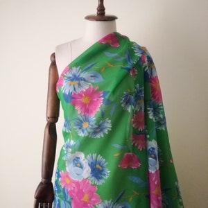 FABRIC  55&#39;&#39; x 117&#39;&#39; Vintage 70s  Green Floral Vintage Fabric , 1970s Polyester Vintage Fabric