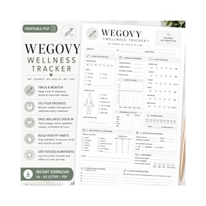 Minimalistischer Wegovy Wellness Tracker Druckbares PDF | GLP-1 Gewichtsverlust Journal | Pump- und Pumptracker