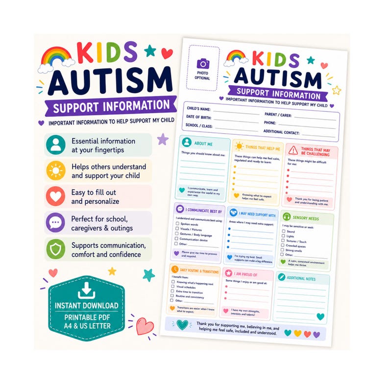 Kids Autism Support Information Sheet Printable PDF | Autism ...