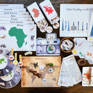 Continents, Animals of the continents, Landmarks, Homeschool activities, Montessori study, Tallest buildings, Unit Study,Printables