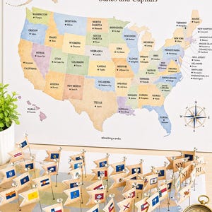 Pack imprimable des 50 États | Activités de géographie des États-Unis, drapeaux, capitales, cartes (Téléchargement numérique)