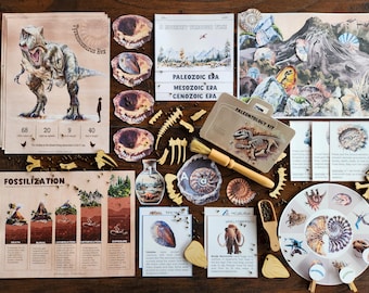 Paleontology Unit Study, Dinosaurs, Fossils, T-Rex, Velociraptor, Jurassic Park, Mesozoic Era, Homeschool Activities, Printables