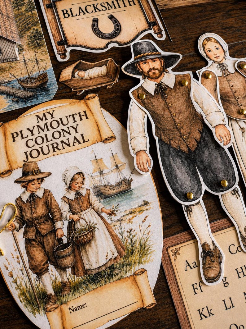 Pilgrims, Mayflower & First Thanksgiving Unit Study | Hands-On Colonial America History Activities | Homeschool Printable image 3