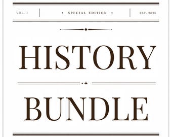 May include: A square graphic design featuring the dark brown text HISTORY BUNDLE centered on a white background. Above the text, it reads VOL. I, SPECIAL EDITION, and EST. 2026. The design includes horizontal lines and decorative accents.