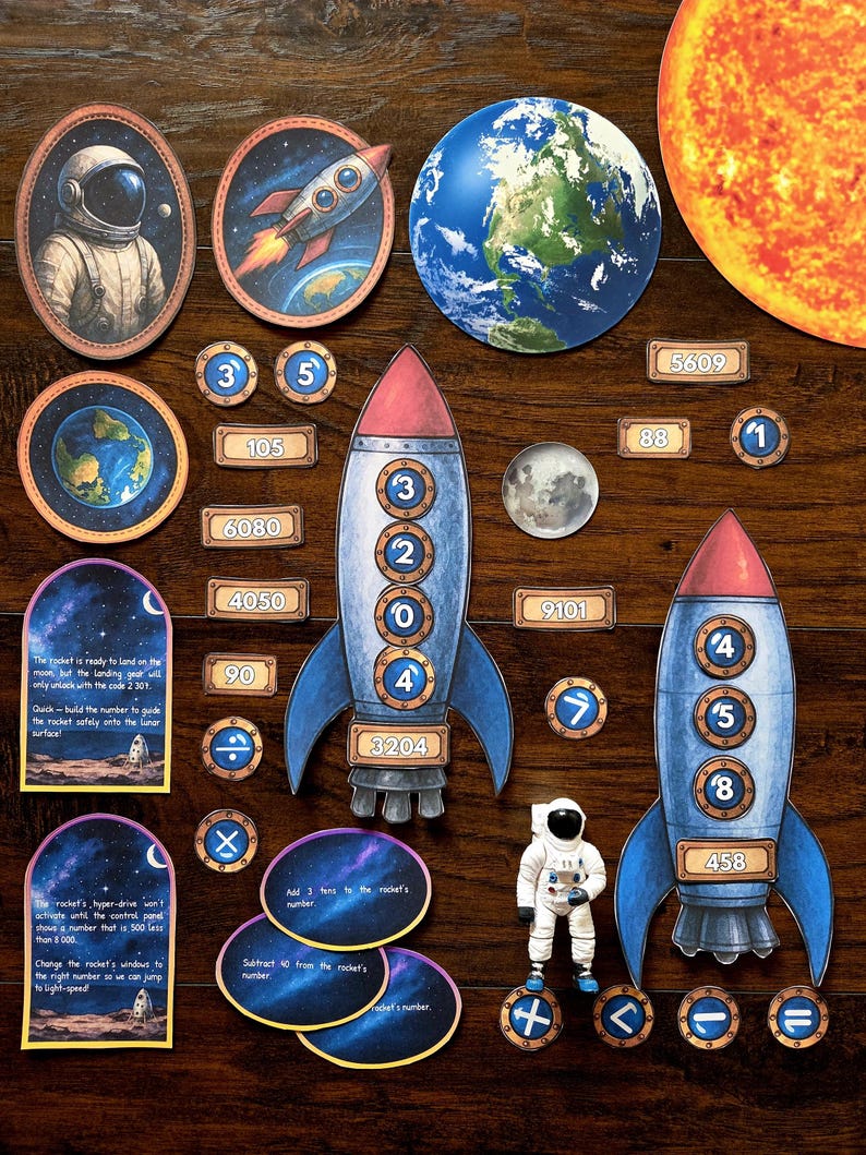 Space Adventure Place Value Game – Rocket Math Printable for Kids ...