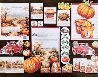 Utskrivbart pumpafältpaket: Livscykel, läskunnighet och matematik (hemundervisning)